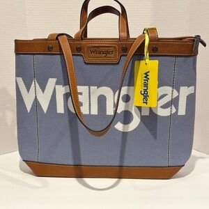 Wrangler Two-Tone Blue and Tan fabric Tote computer bag brand new